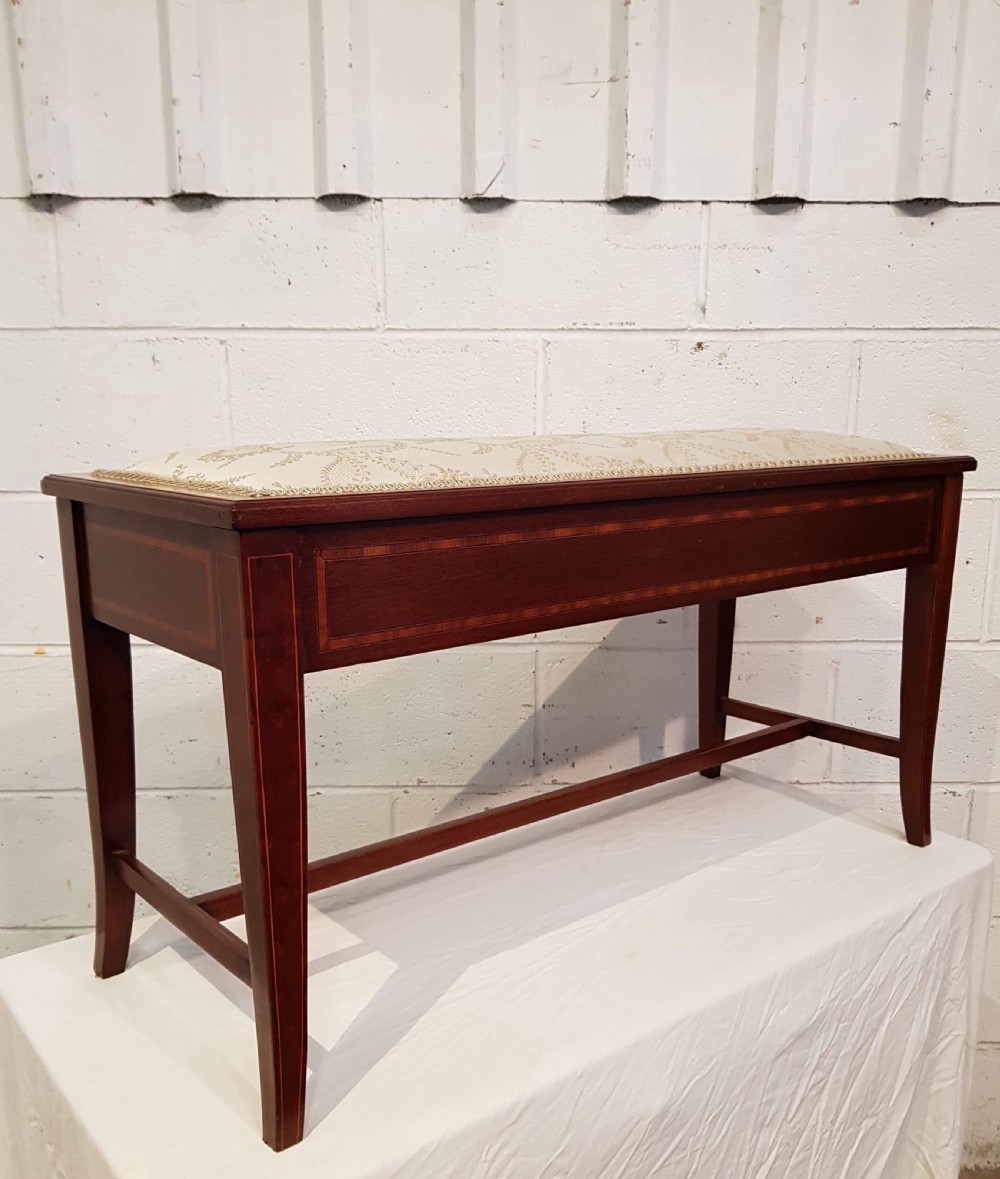 antique edwardian inlaid mahogany duet piano stool c1900