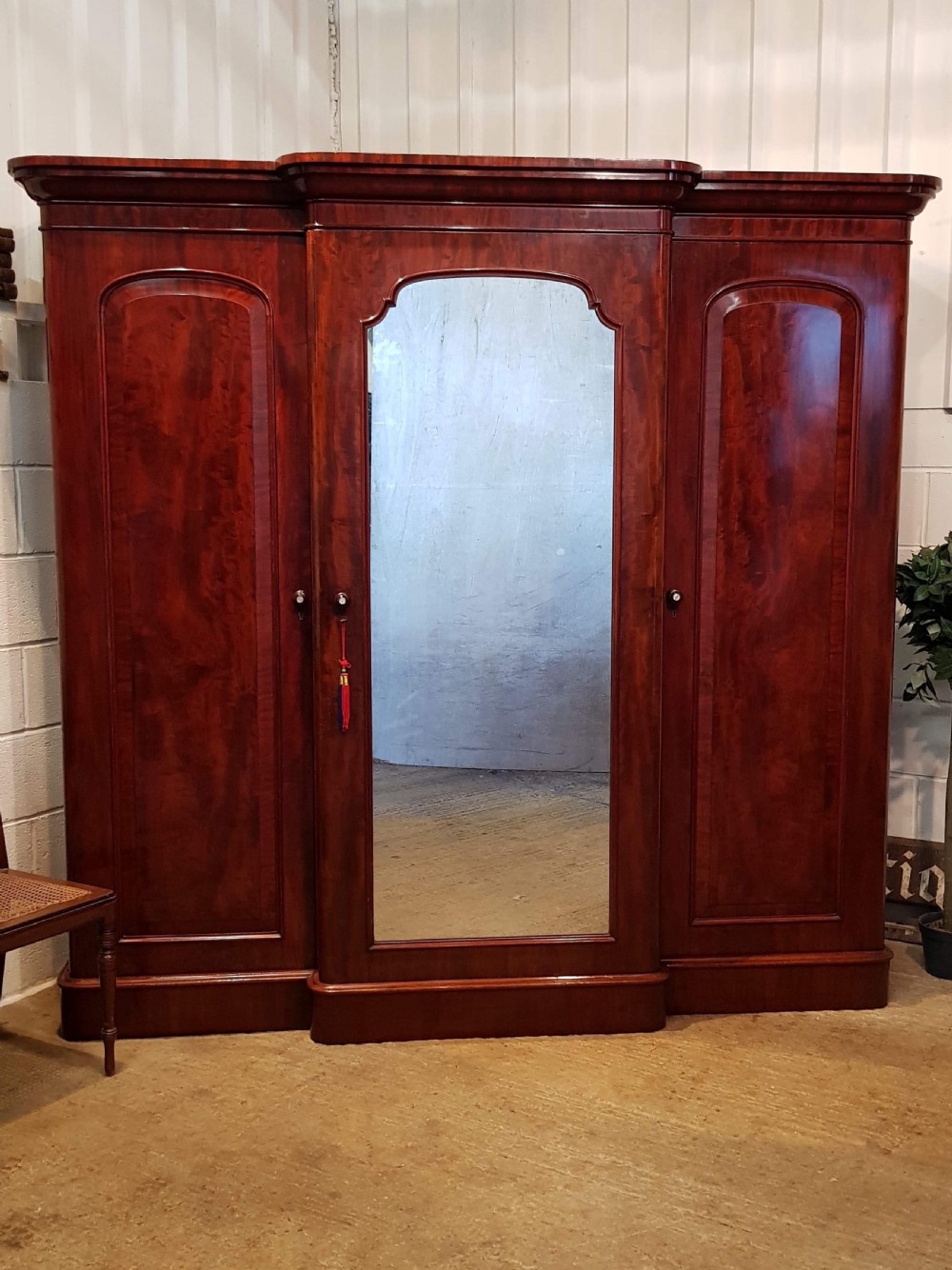 antique victorian mahogany breakfront triple wardrobe c1880