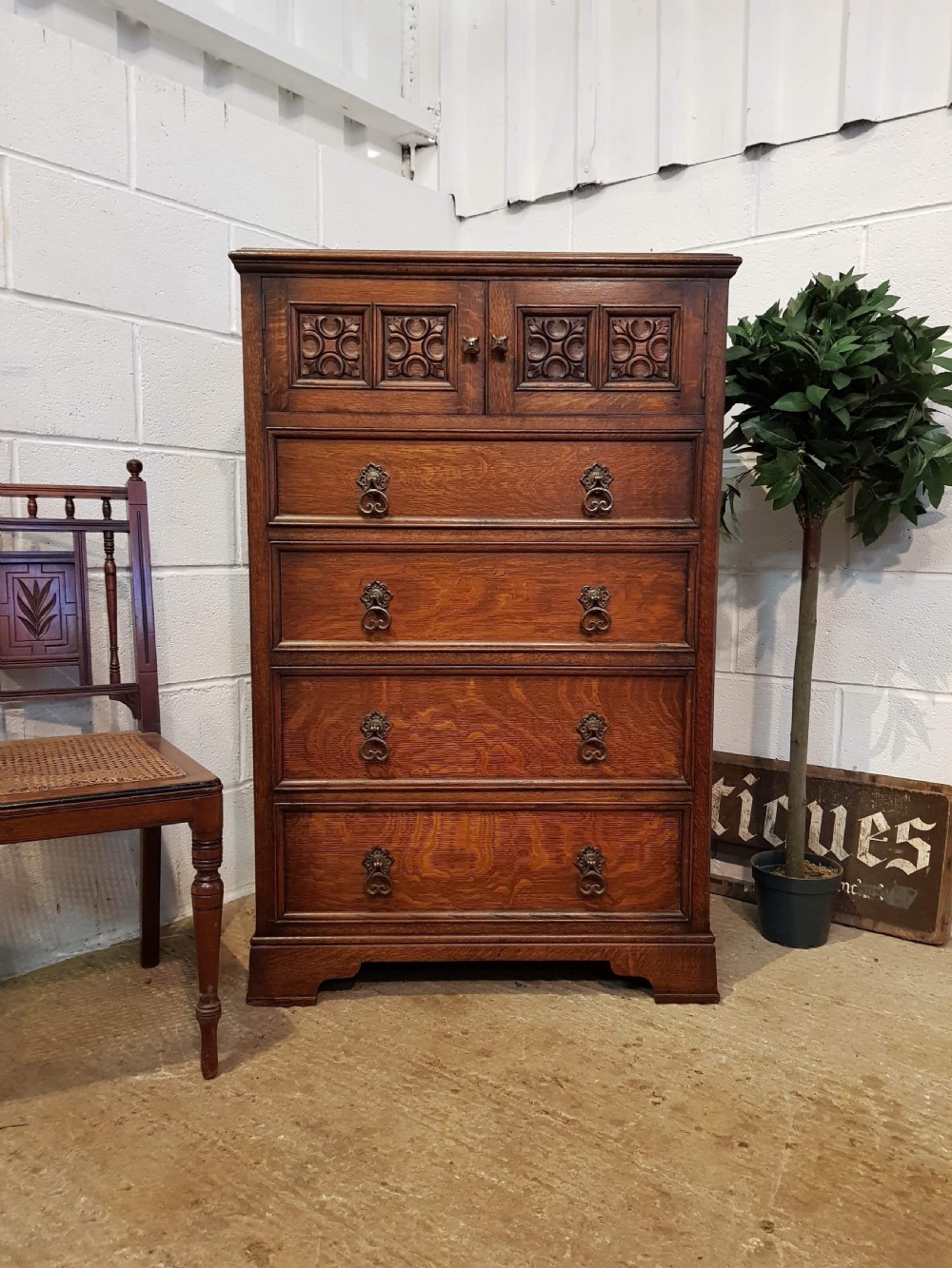 antique oak tallboy chest of drawers c1920