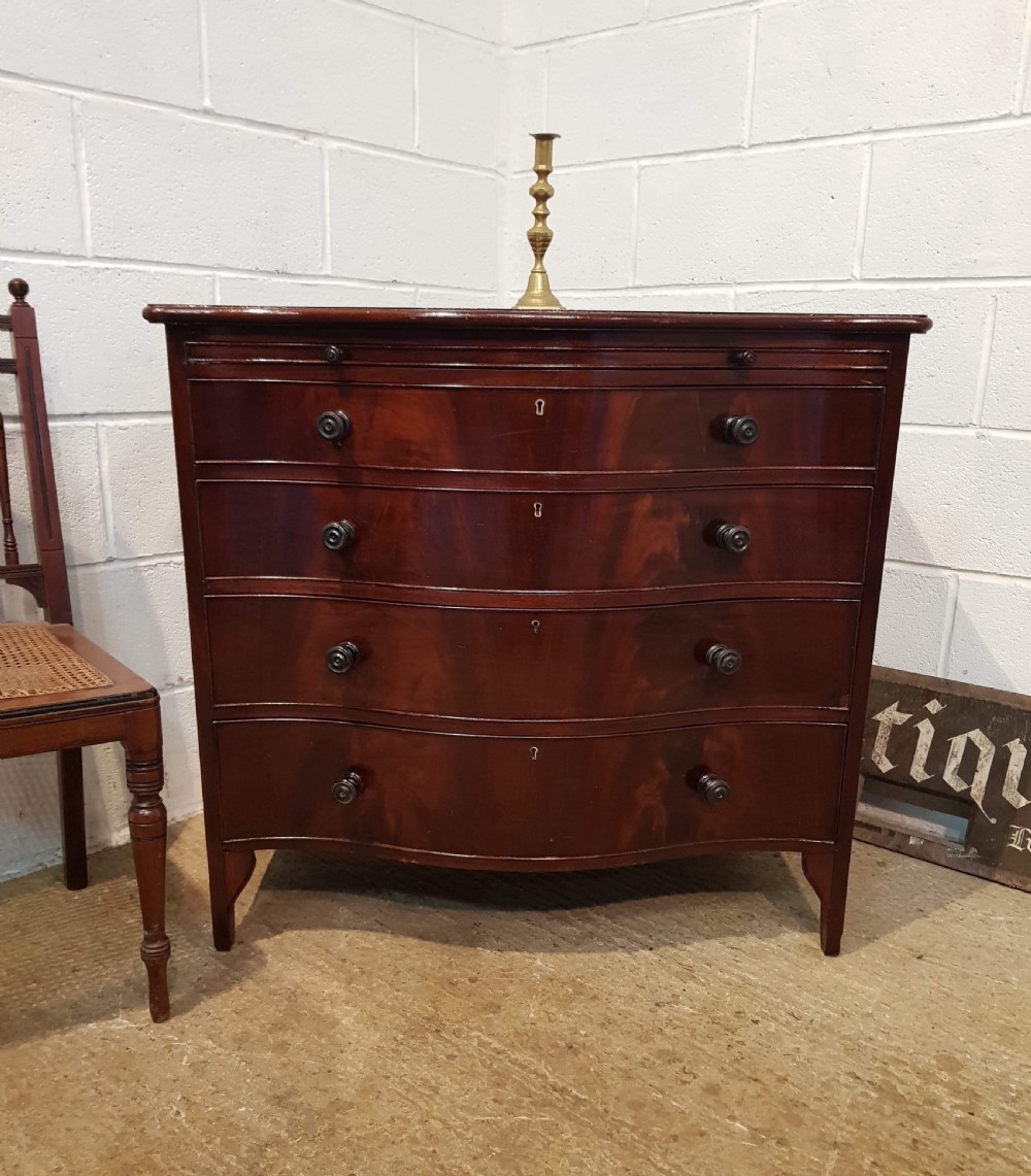 antique edwardian flamed mahogany serpentine front batchelors dwarf chest of drawers c1900