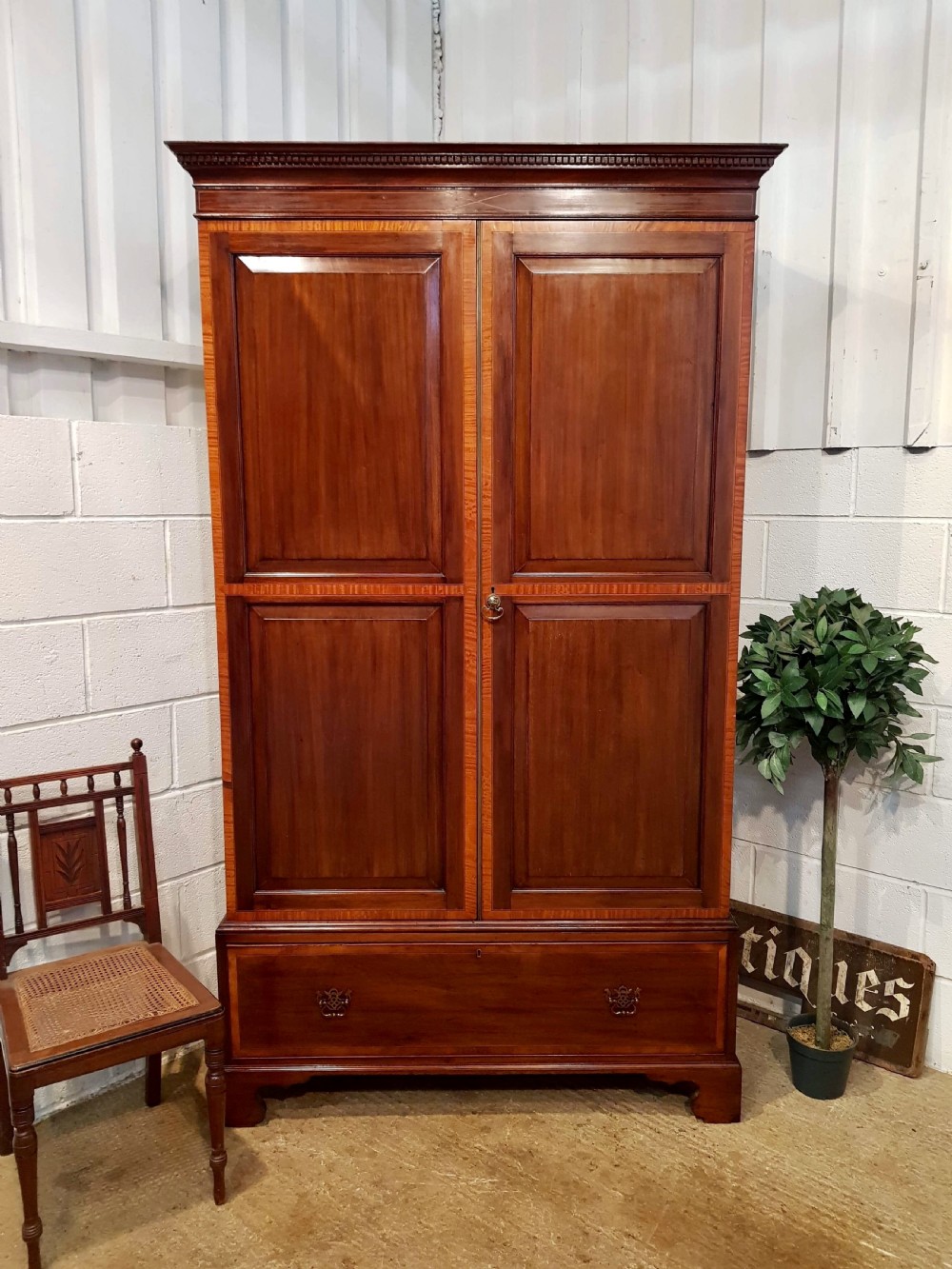 antique victorian regency mahogany satinwood double wardrobe c1890