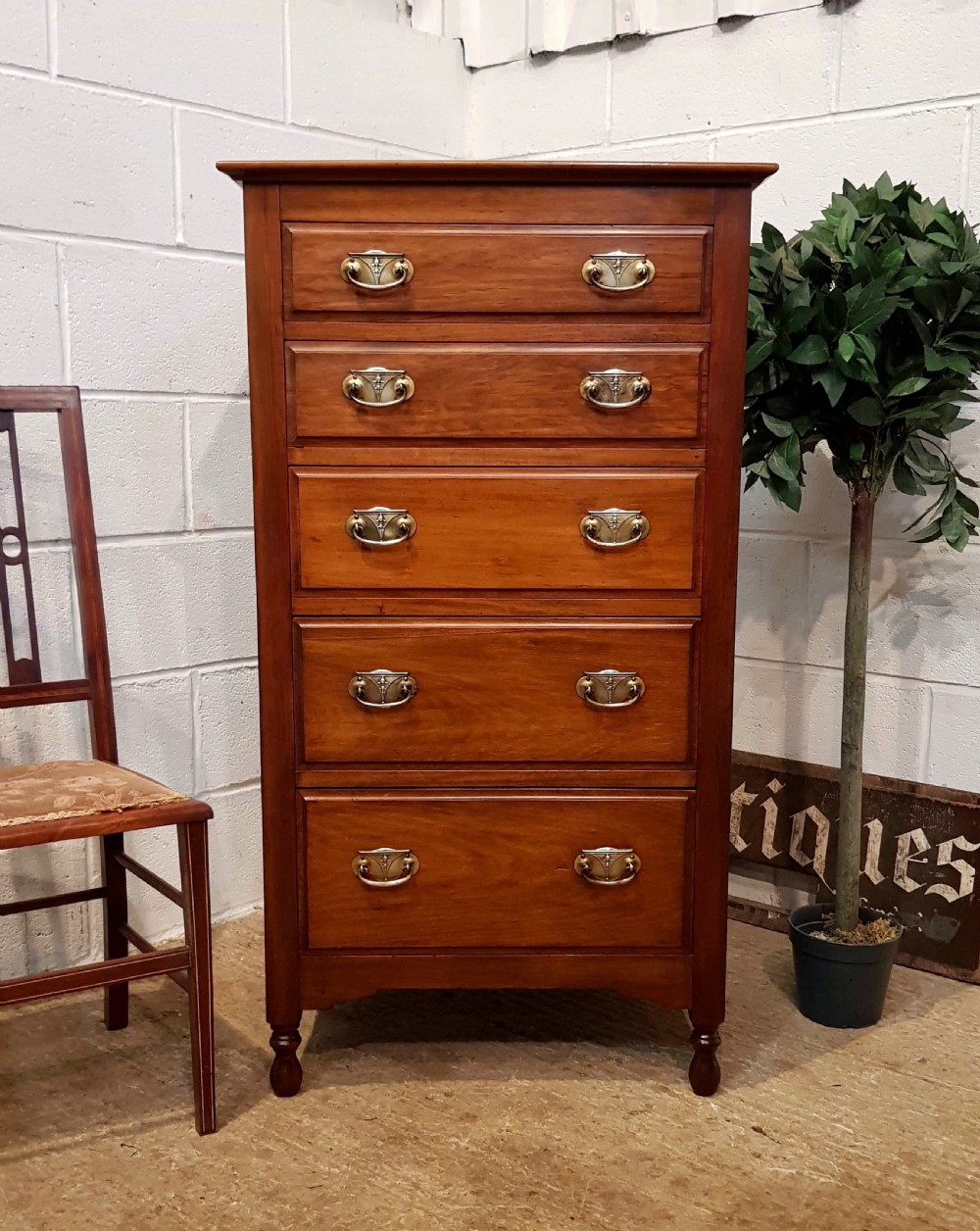 antique edwardian walnut tall narrow chest of drawers c1900