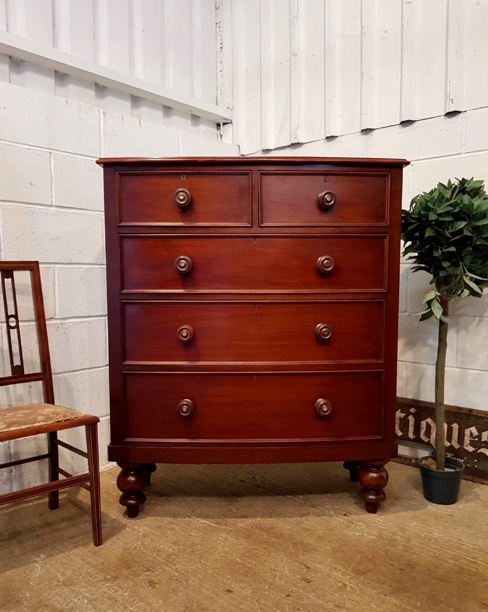 antique victorian mahogany bow front chest of drawers c1880