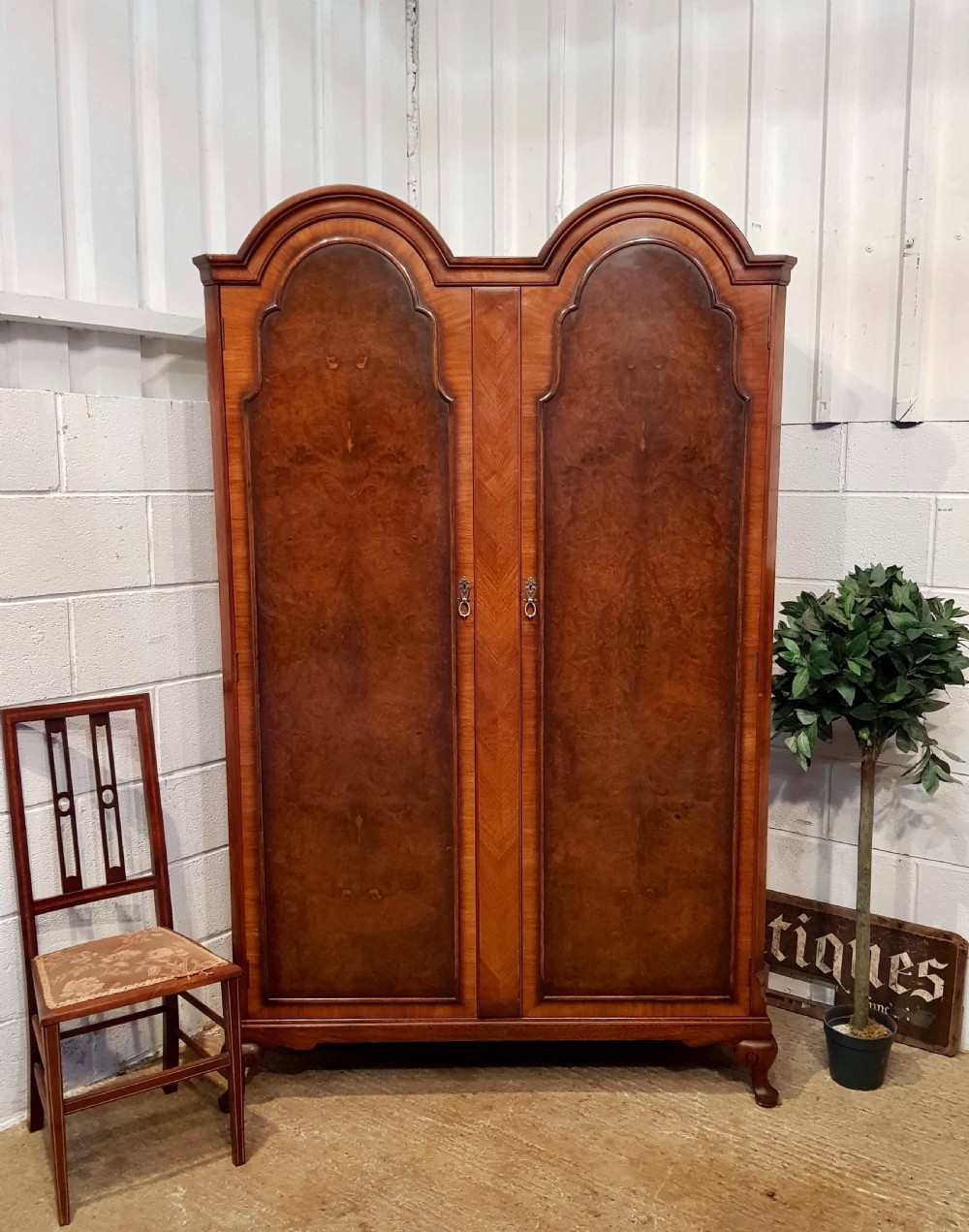 antique burr walnut double wardrobe by waring gillows c1920