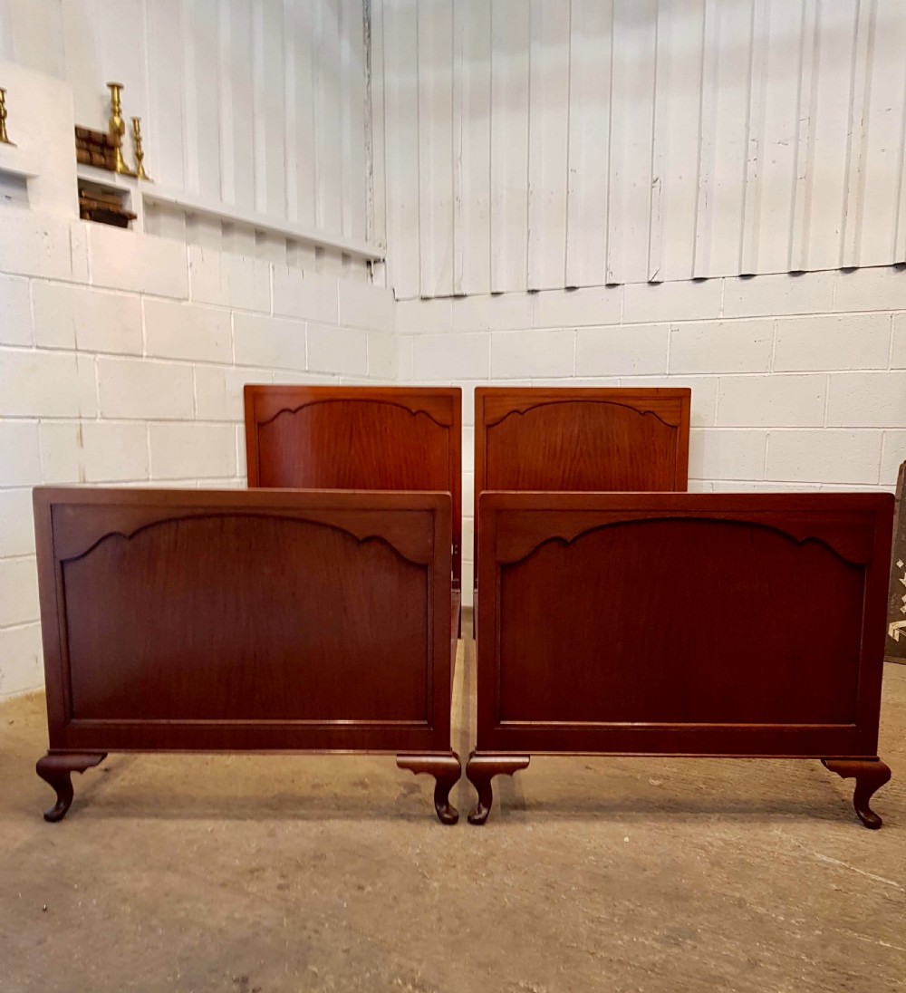 antique pair mahogany single beds c1920