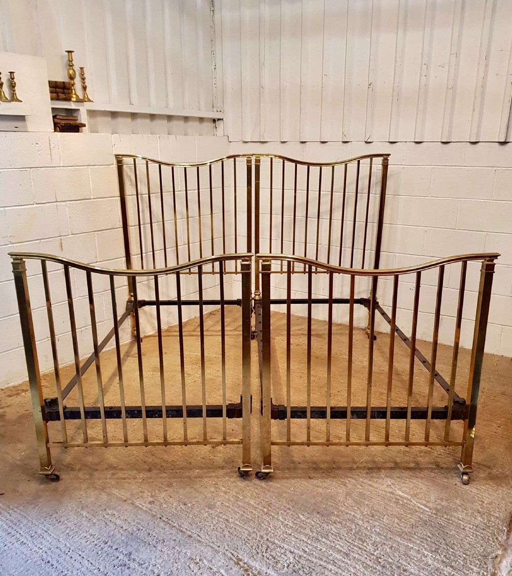 antique victorian pair of brass single beds c1880