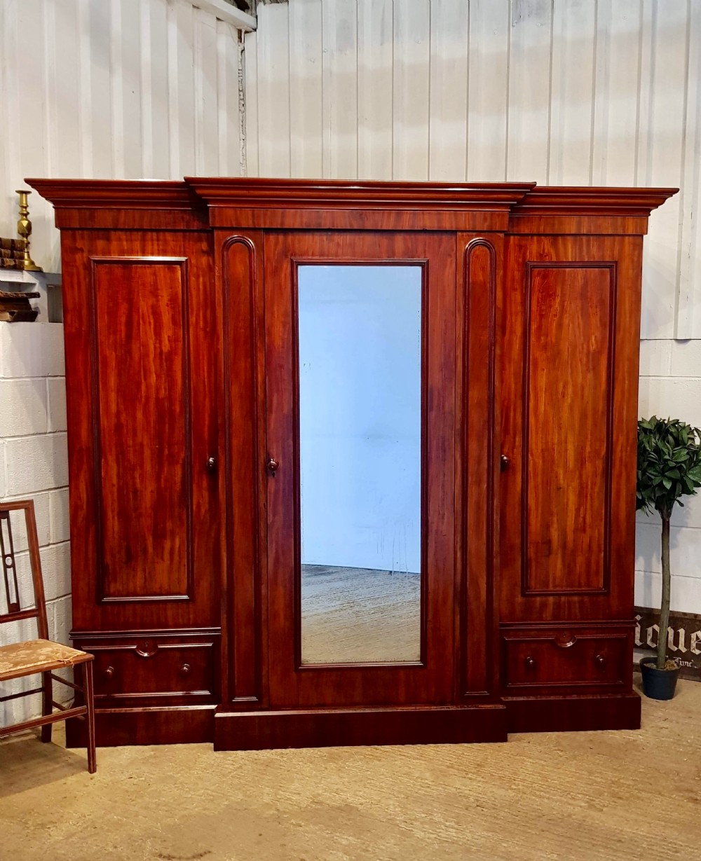antique victorian mahogany triple breakfront wardrobe compactum c1880