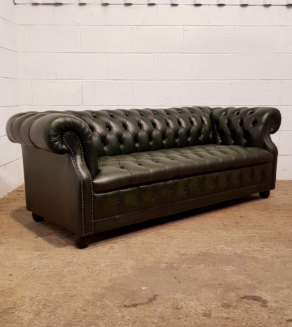 quality leather dark green full button down chesterfield sofa