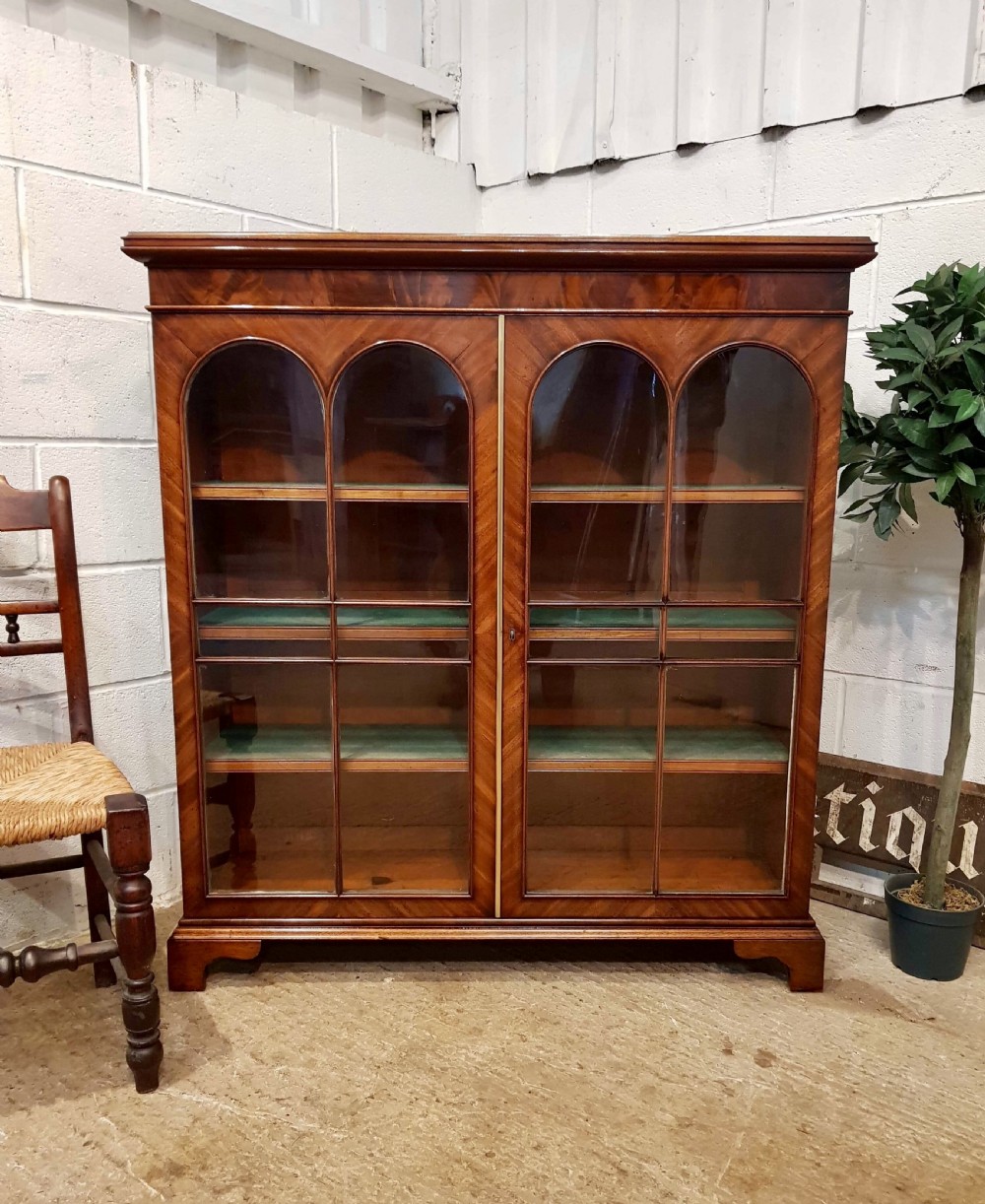 antique edwardian burr walnut glazed bookcase c1900