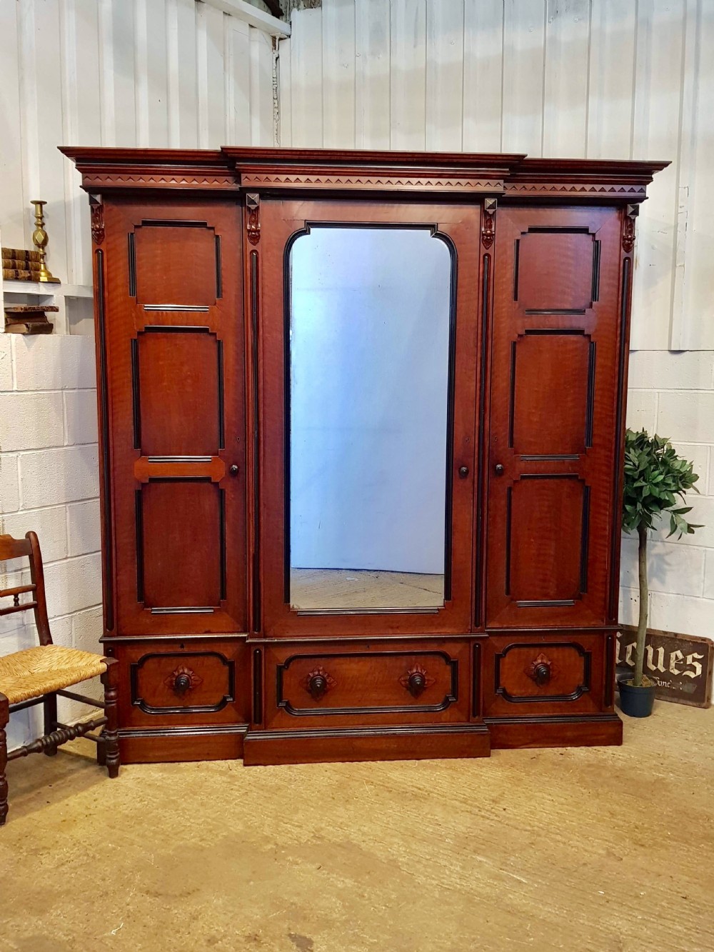 antique aesthetic mahogany ebony triple breakfront wardrobe compactum c1890