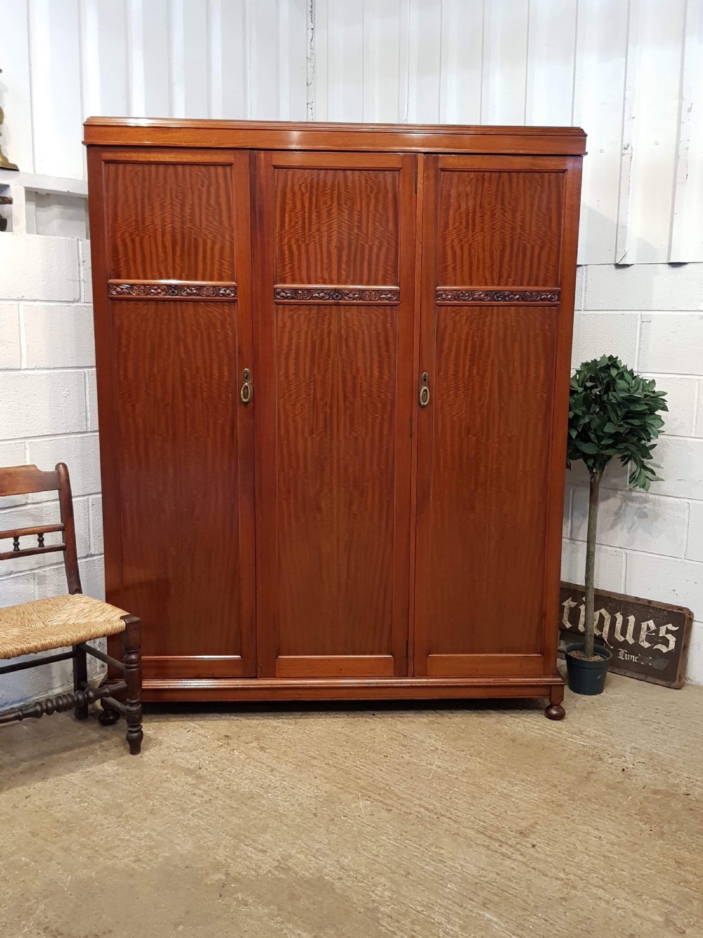 antique small mahogany triple wardrobe by denby spinks c1920