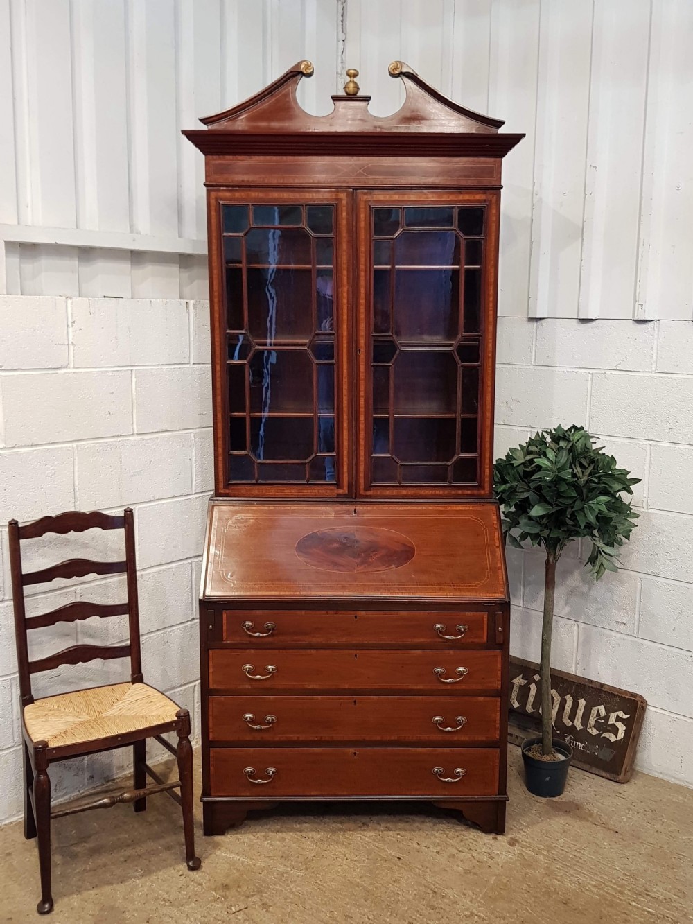 antique late victorian mahogany astragal glazed bookcase bureau c1890