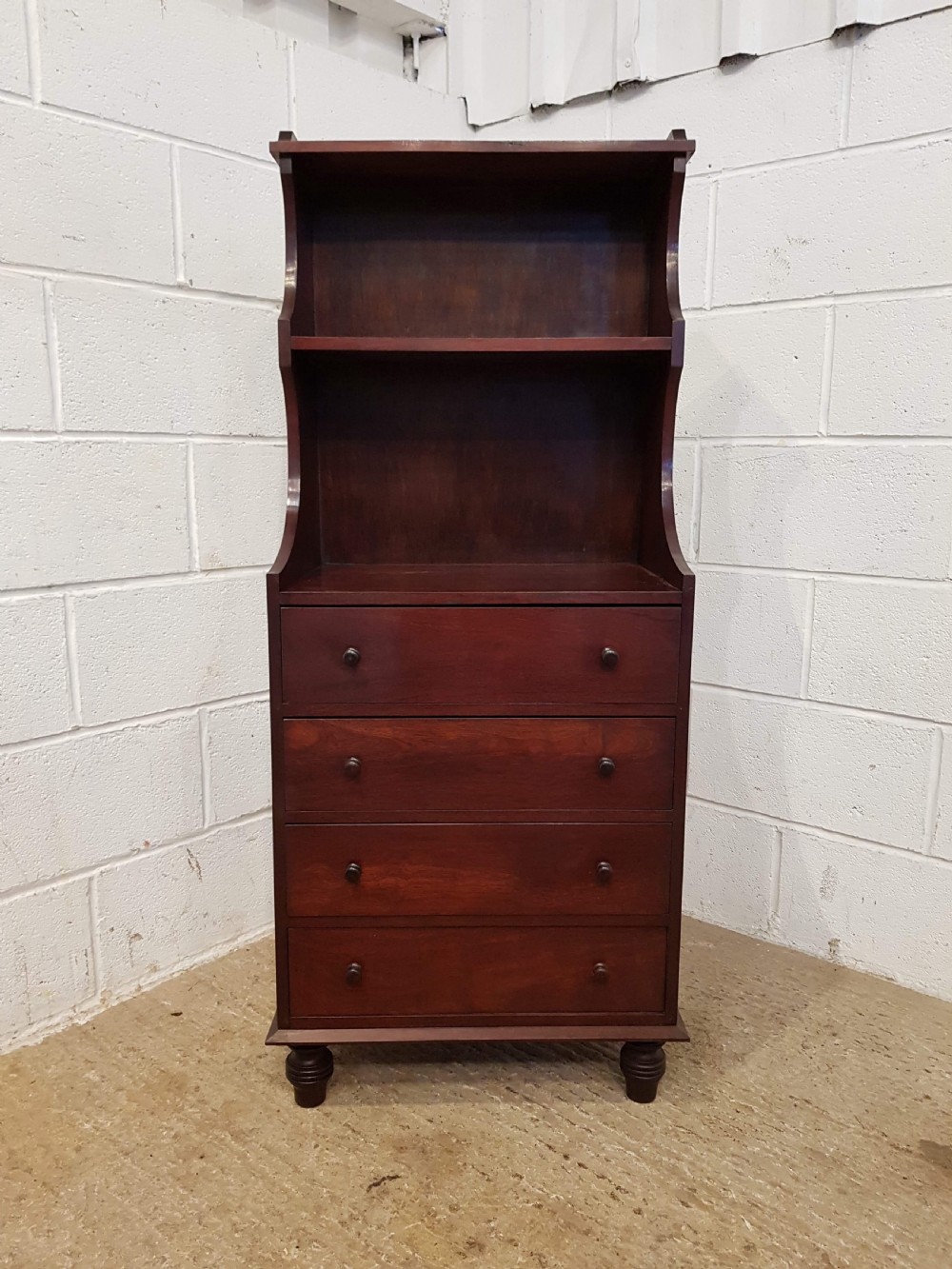 antique edwardian mahogany open waterfall bookcase on chest of drawers c1900