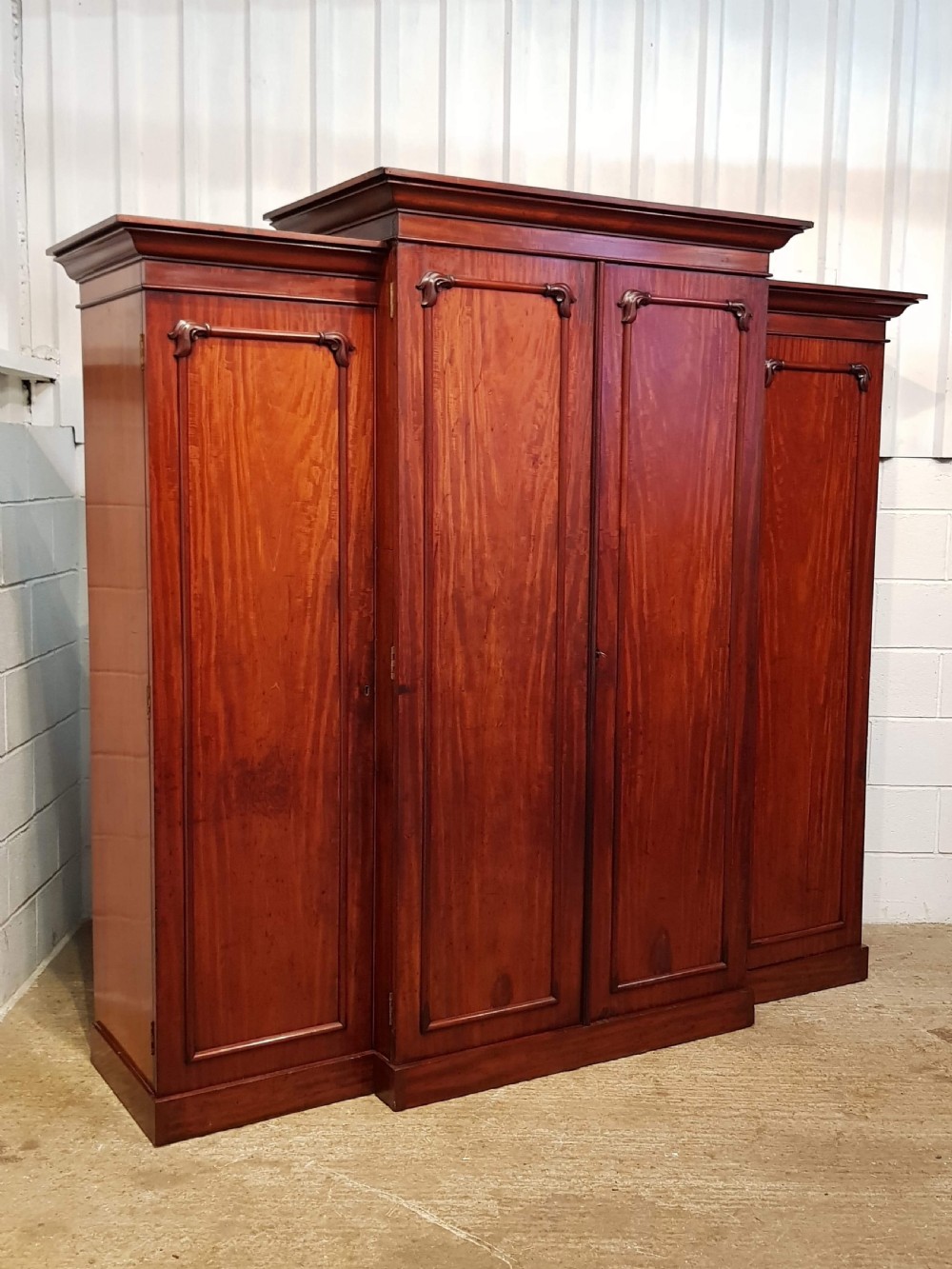 antique victorian mahogany four door breakfront wardrobe compactum c1880