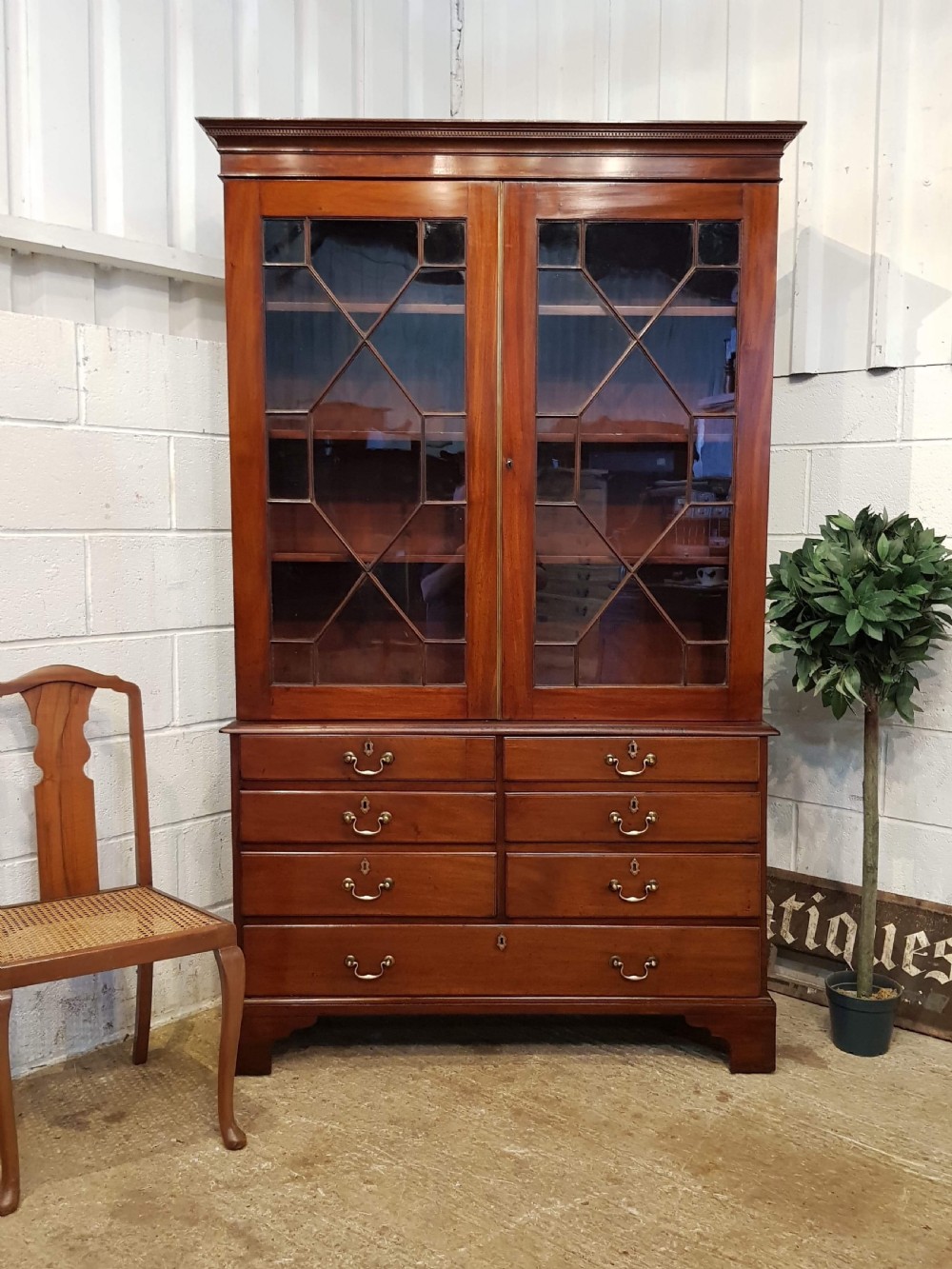 antique regency mahogany astragal glazed bookcase on chest c1820