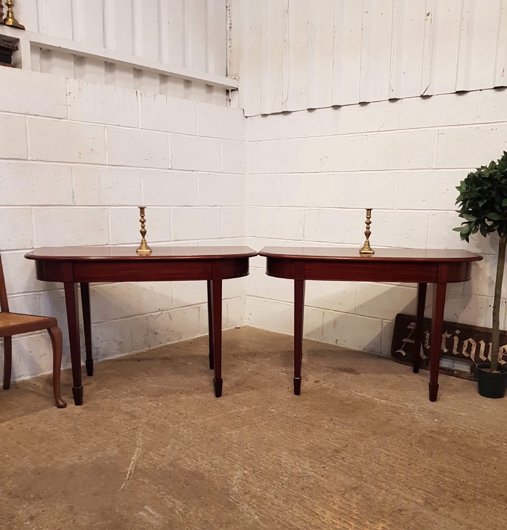 antique pair edwardian mahogany d end side tables c1900