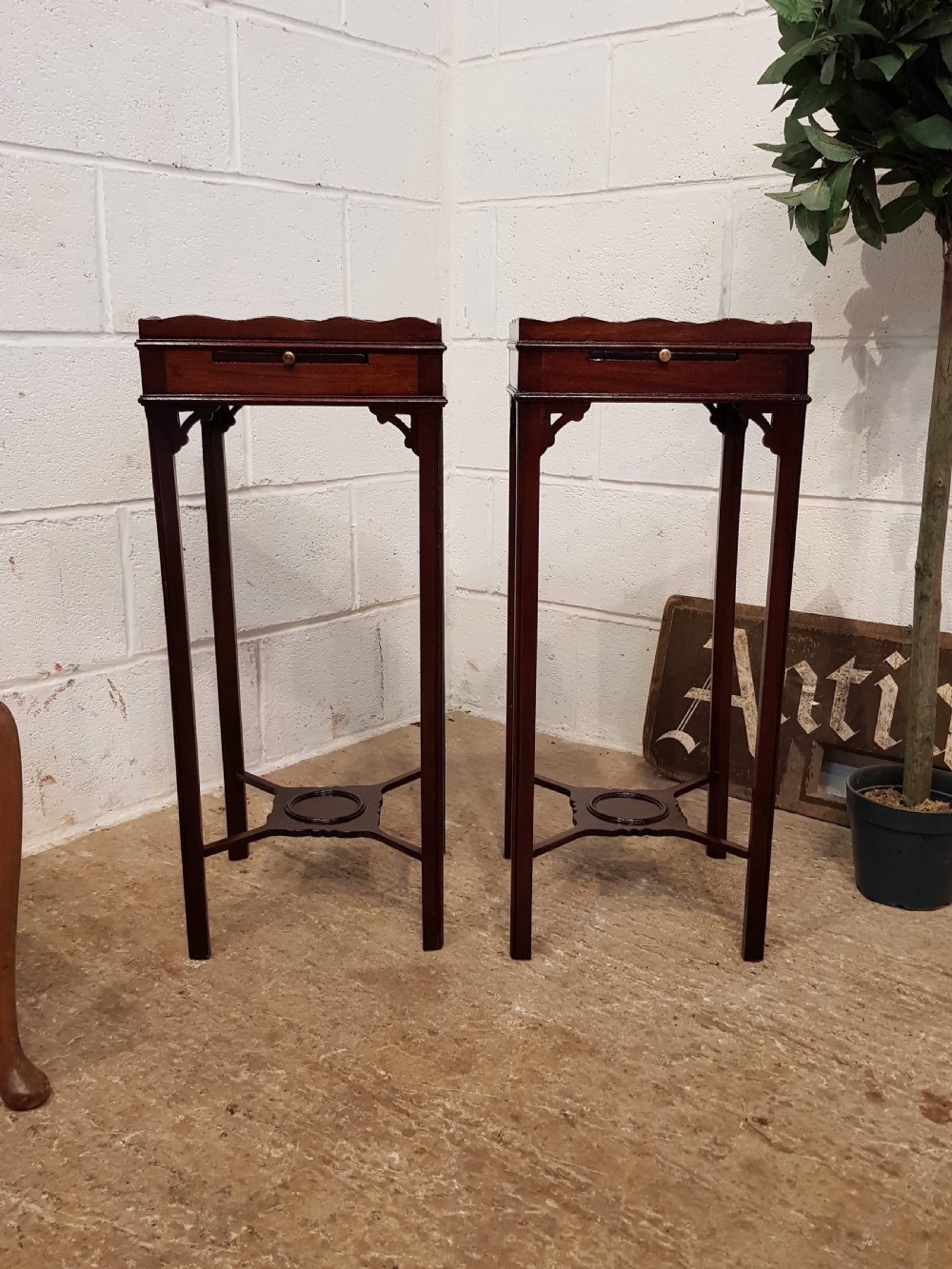 antique pair edwardian chippendale cuban mahogany night stands c1900