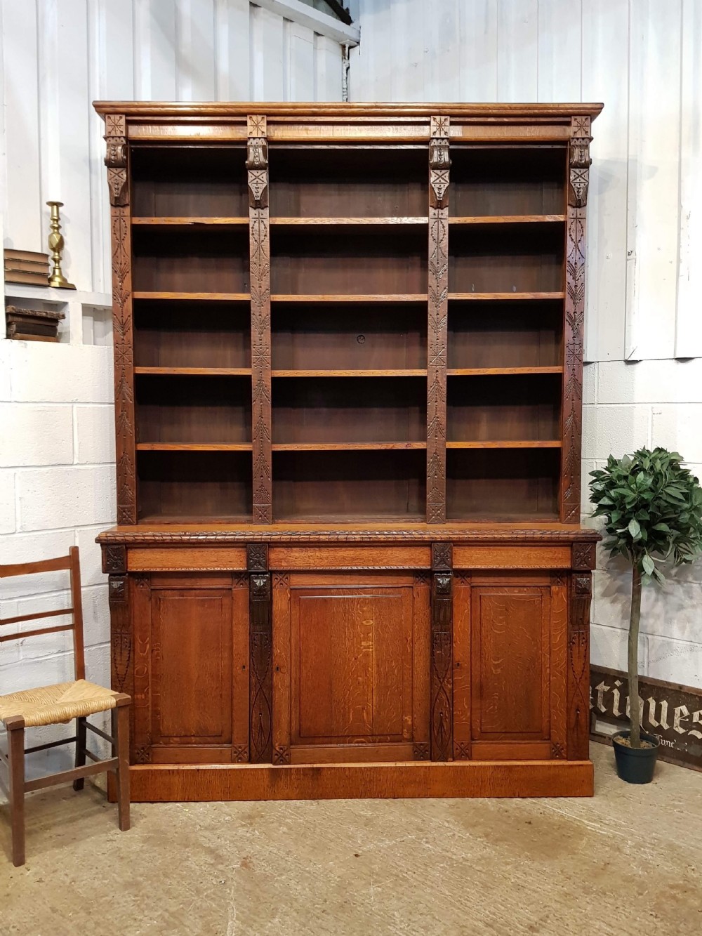 antique late victorian aesthetic large oak library bookcase c1890