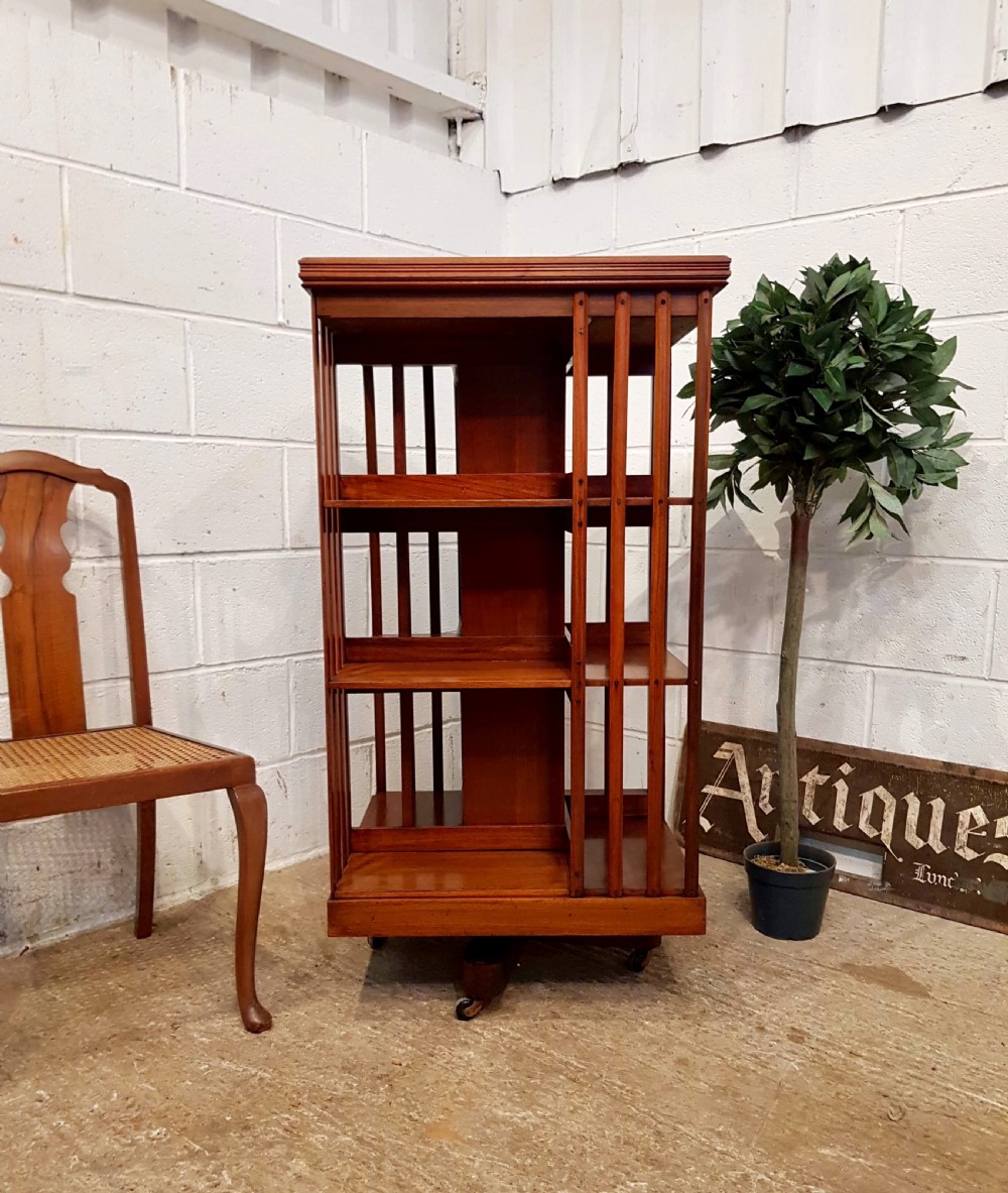antique large edwardian walnut revolving bookcase c1900