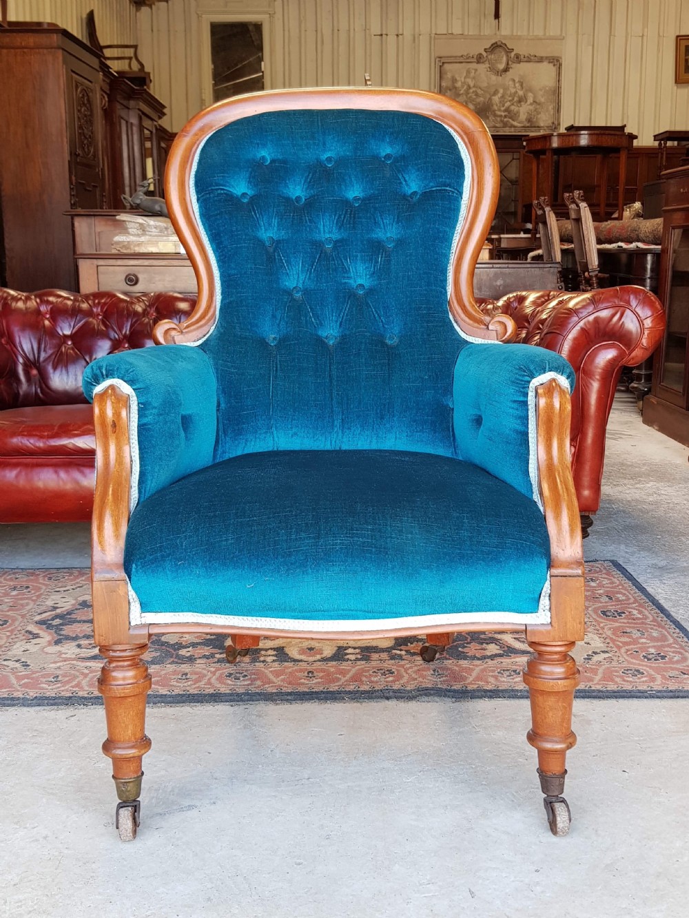 antique victorian mahogany show frame salon armchair c1880