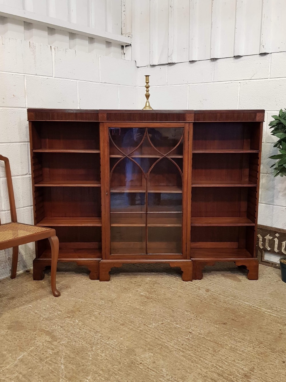 antique edwardian mahogany astragal glazed open bookcase c1900