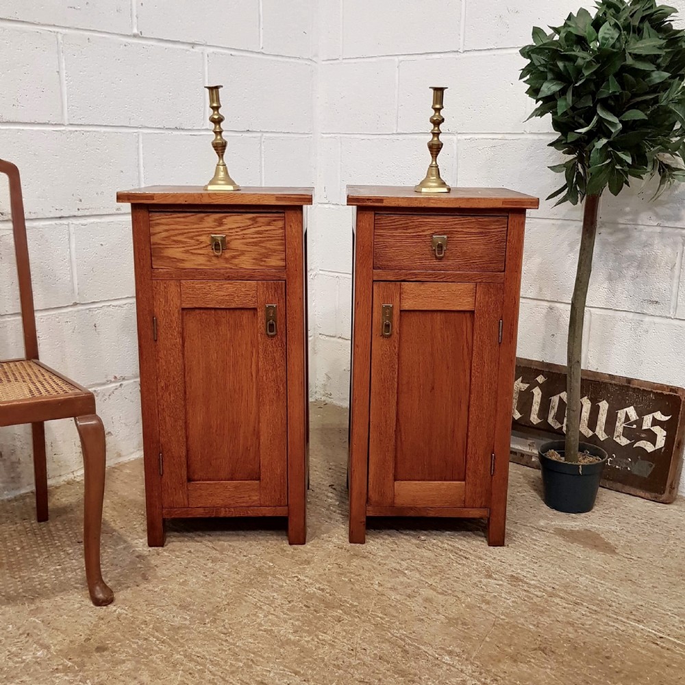 antique pair arts crafts golden oak bedside cabinets c1890