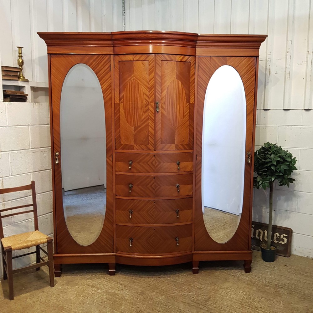 antique late victorian mahogany triple wardrobe compactum c1890