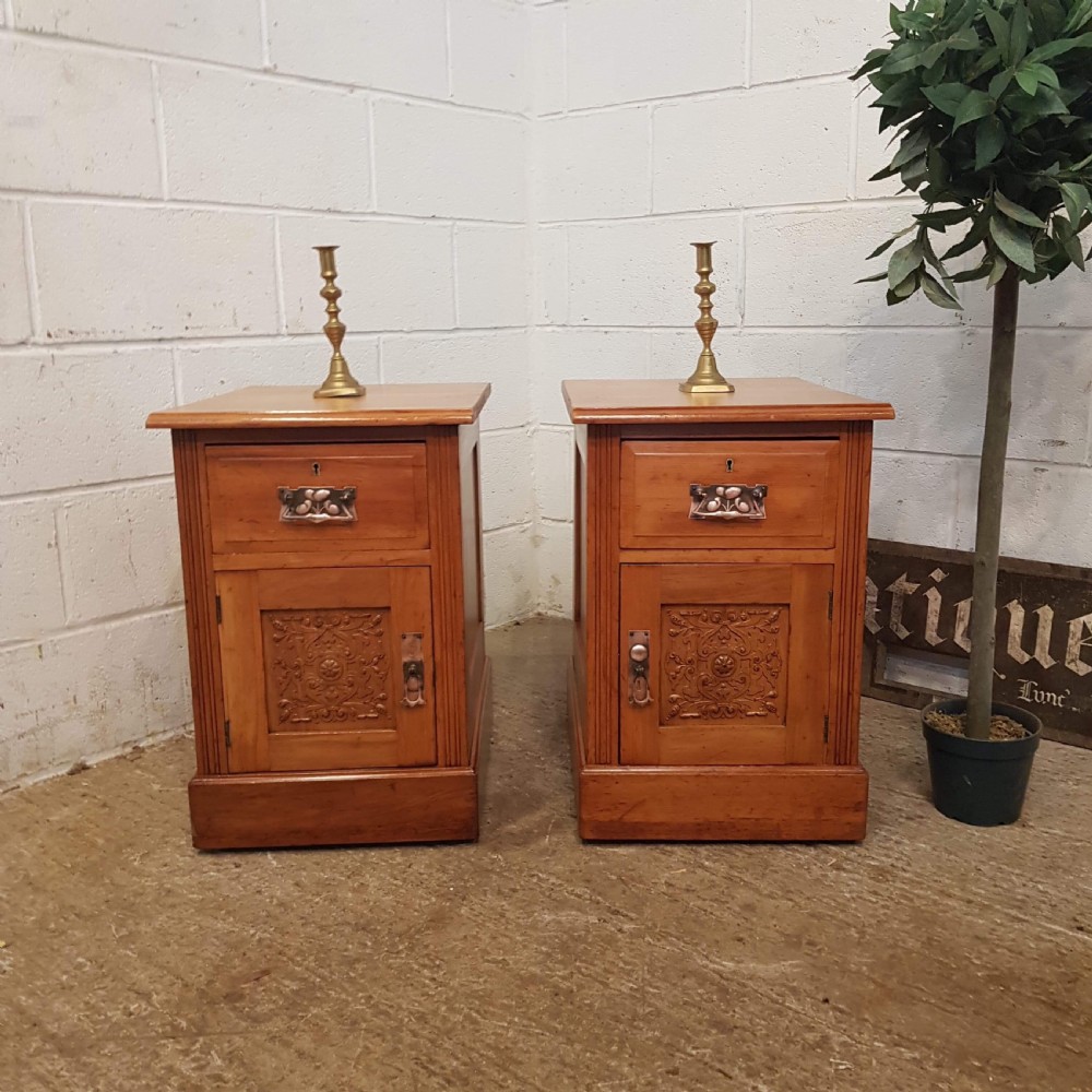 antique pair art nouveau satinwood bedside cabinets c1890