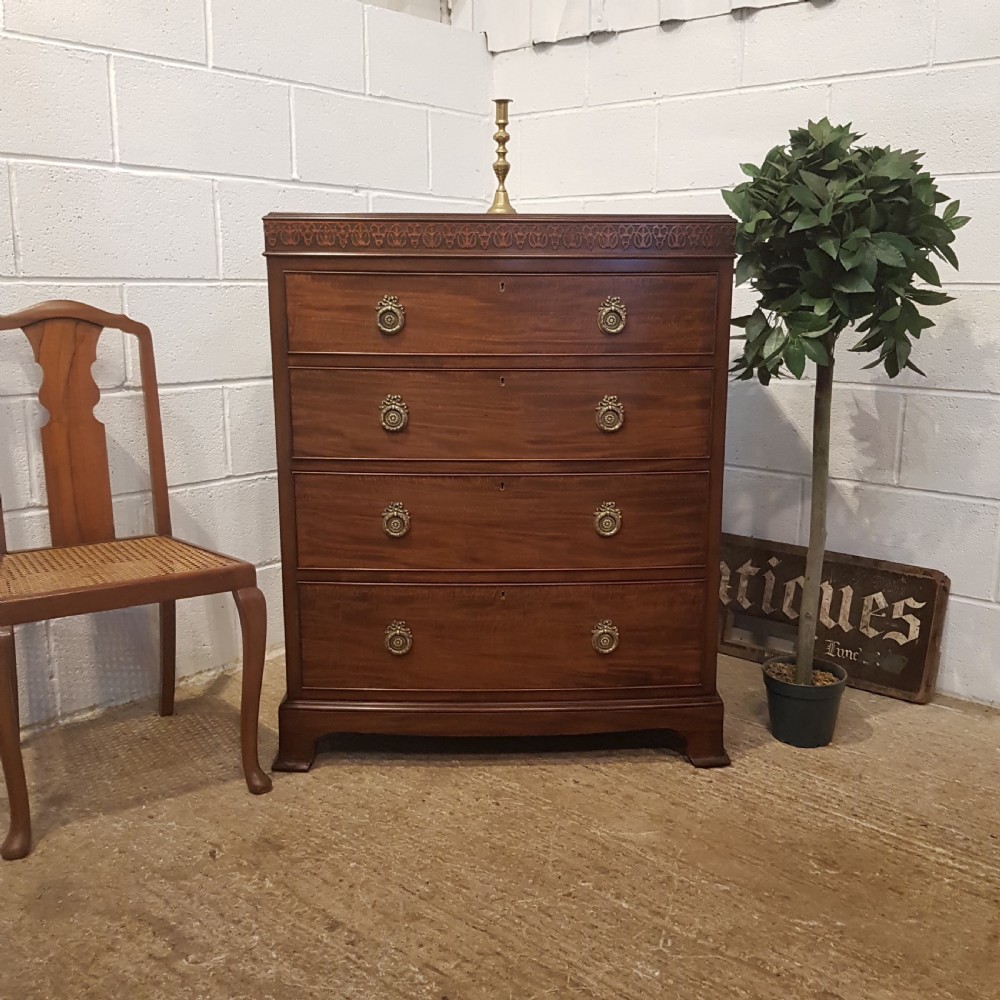 antique edwardian mahogany chippendale bow front chest of drawers c1900