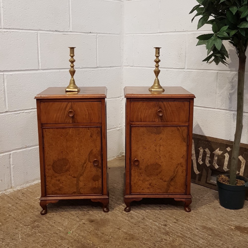 antique pair art deco burr walnut bedside cabinets c1920