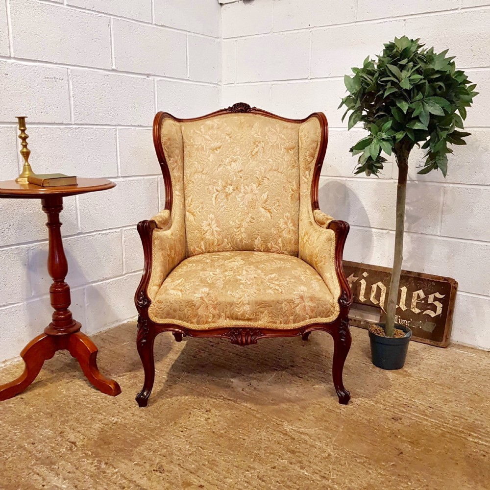 antique french walnut framed wing back armchair c1900