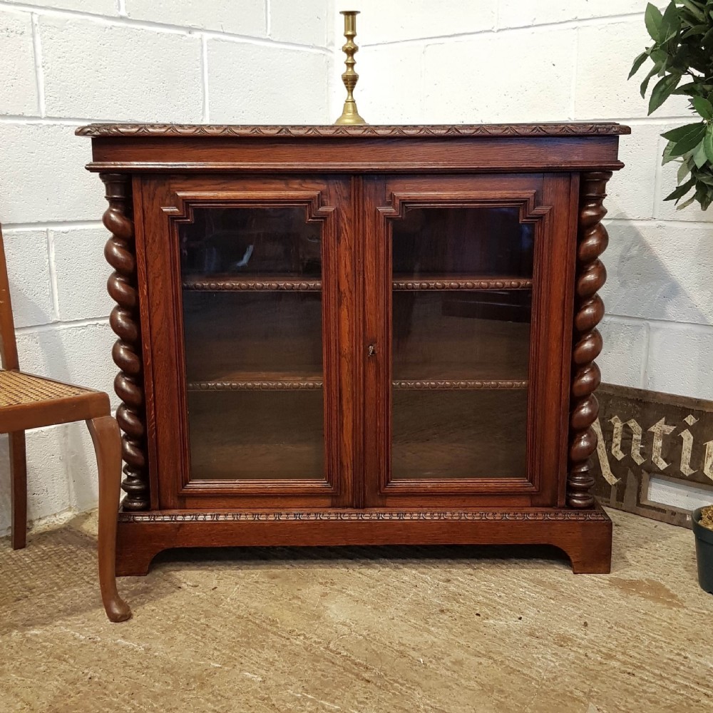 antique victorian glazed oak bookcase cabinet c1880