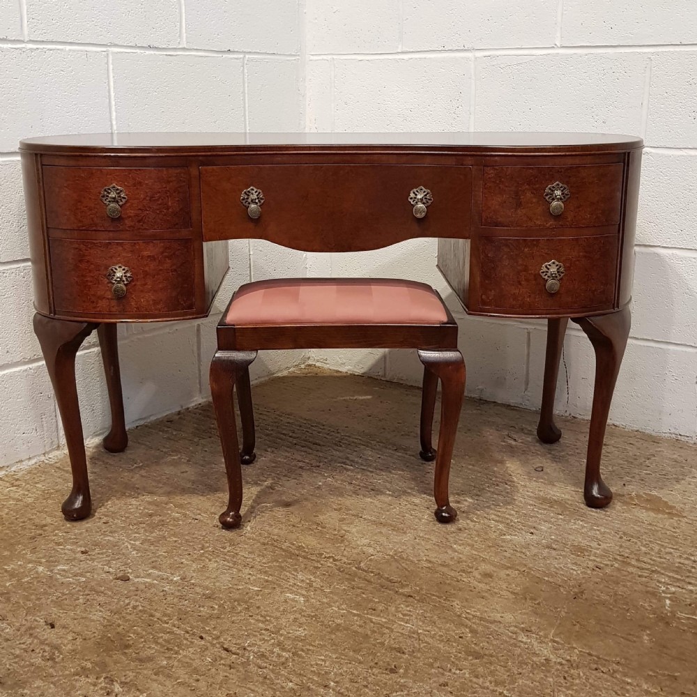 antique burr walnut kidney shaped dressing table stool c1920