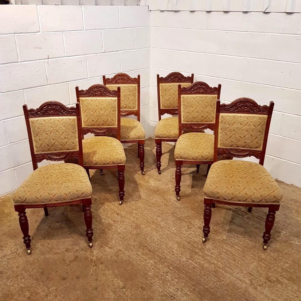 antique late victorian set of six oak dining chairs c1890