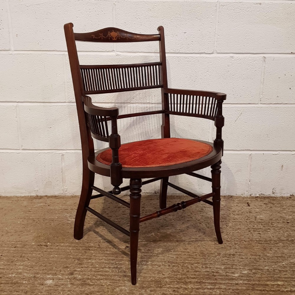 antique edwardian inlaid mahogany salon chair c1900
