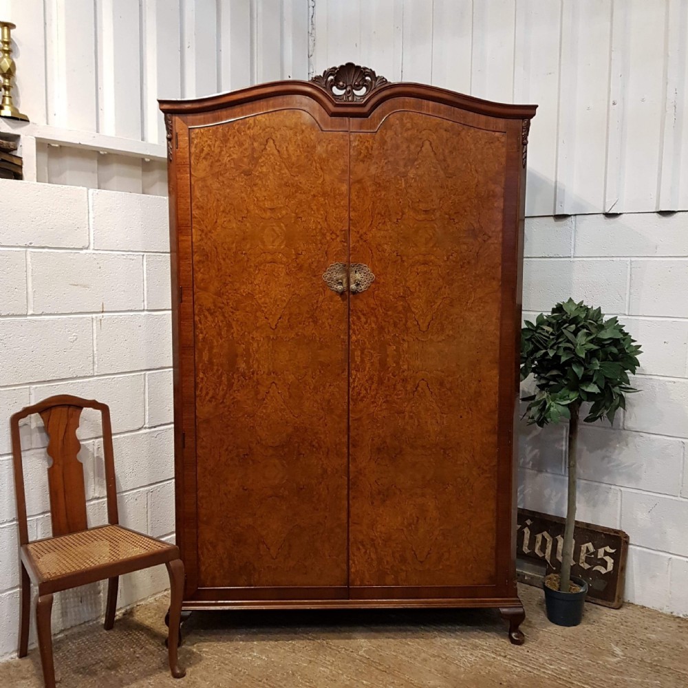 antique burr walnut queen anne double wardrobe c1920