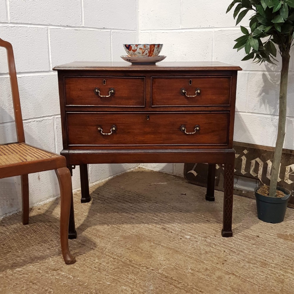 antique edwardian mahogany chippendale dwarf chest of drawers on stand c1900