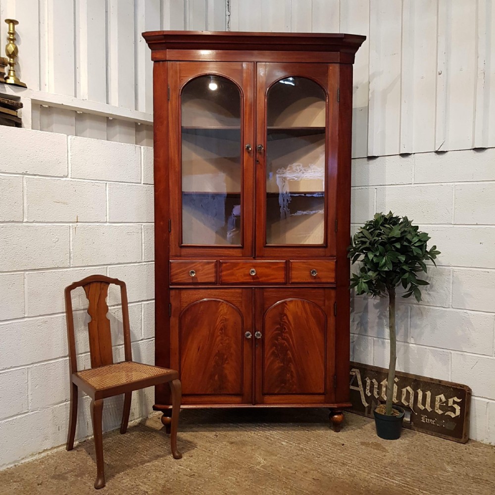 antique victorian mahogany full height corner cabinet c1870