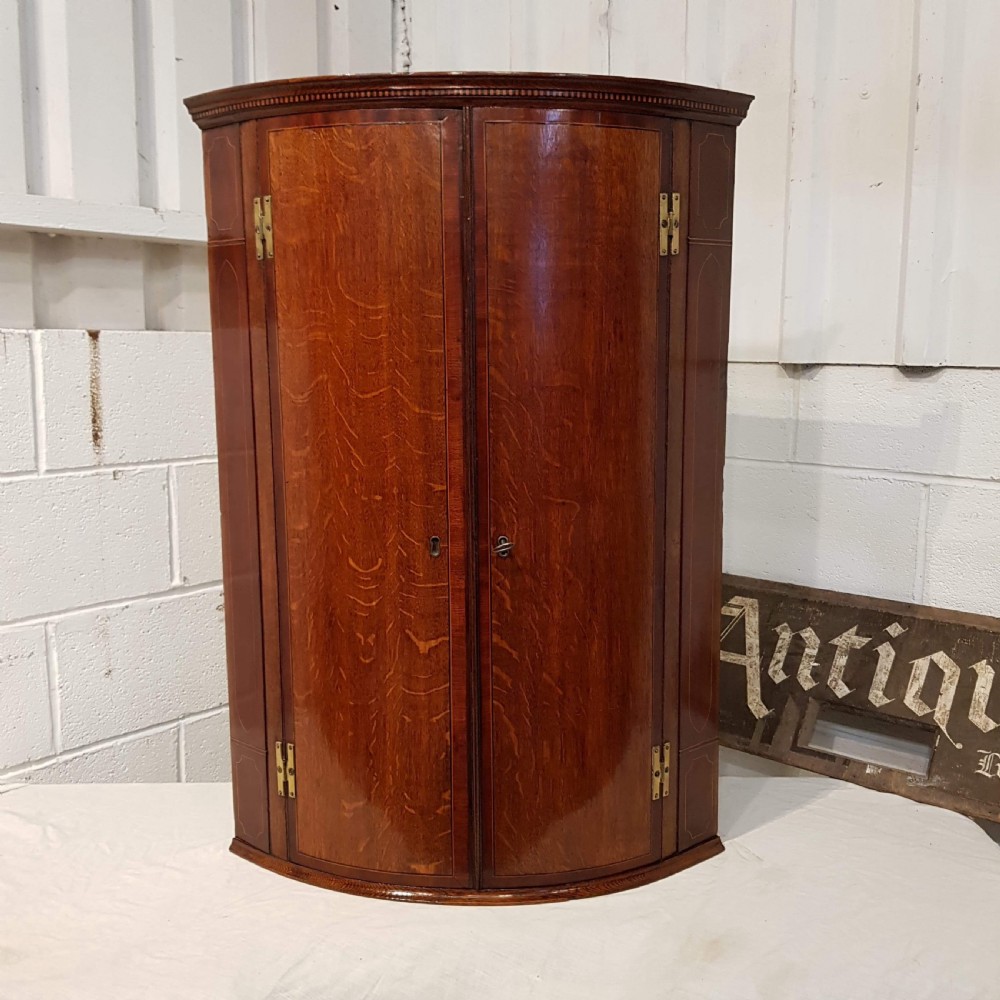 antique georgian period oak mahogany bow front corner cabinet c1780