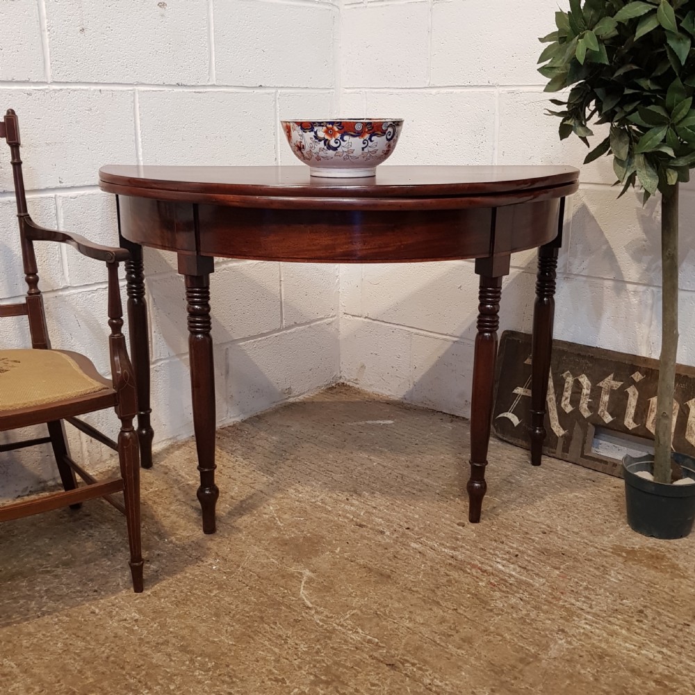 antique regency mahogany fold over demi lune tea table c1820