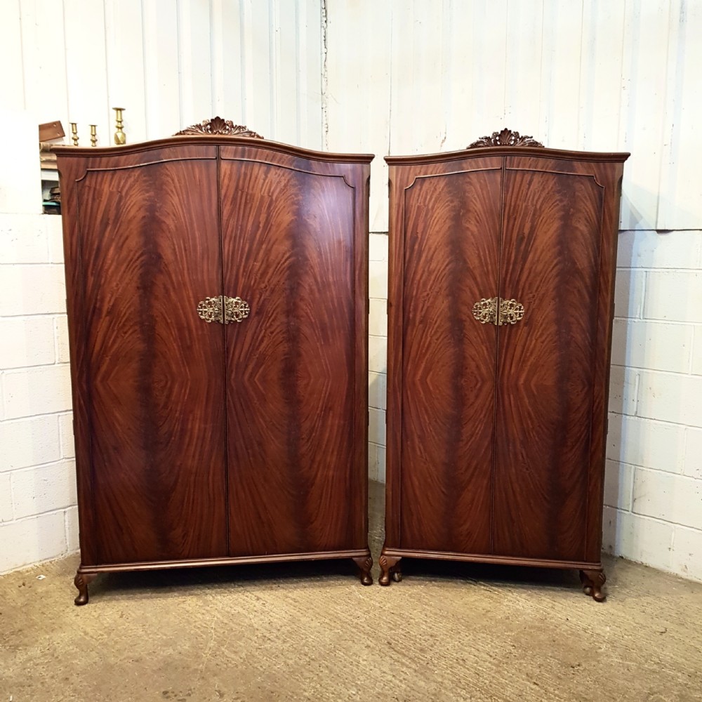 antique pair mahogany ladies gents wardrobes c1920