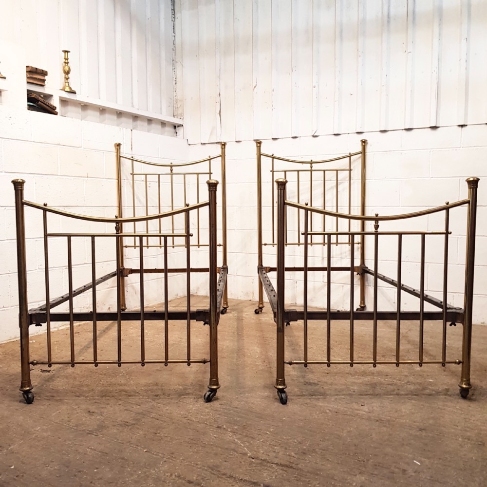 antique victorian pair brass single beds c1880