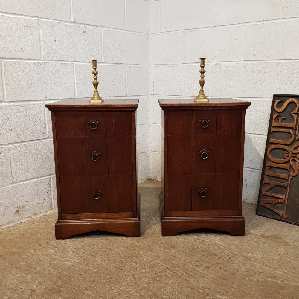 antique pair oak bedside chests of drawers c1920