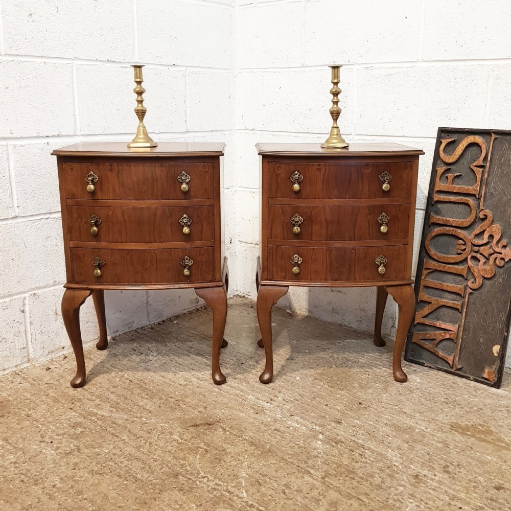 antique pair walnut bow front best side chests c1920