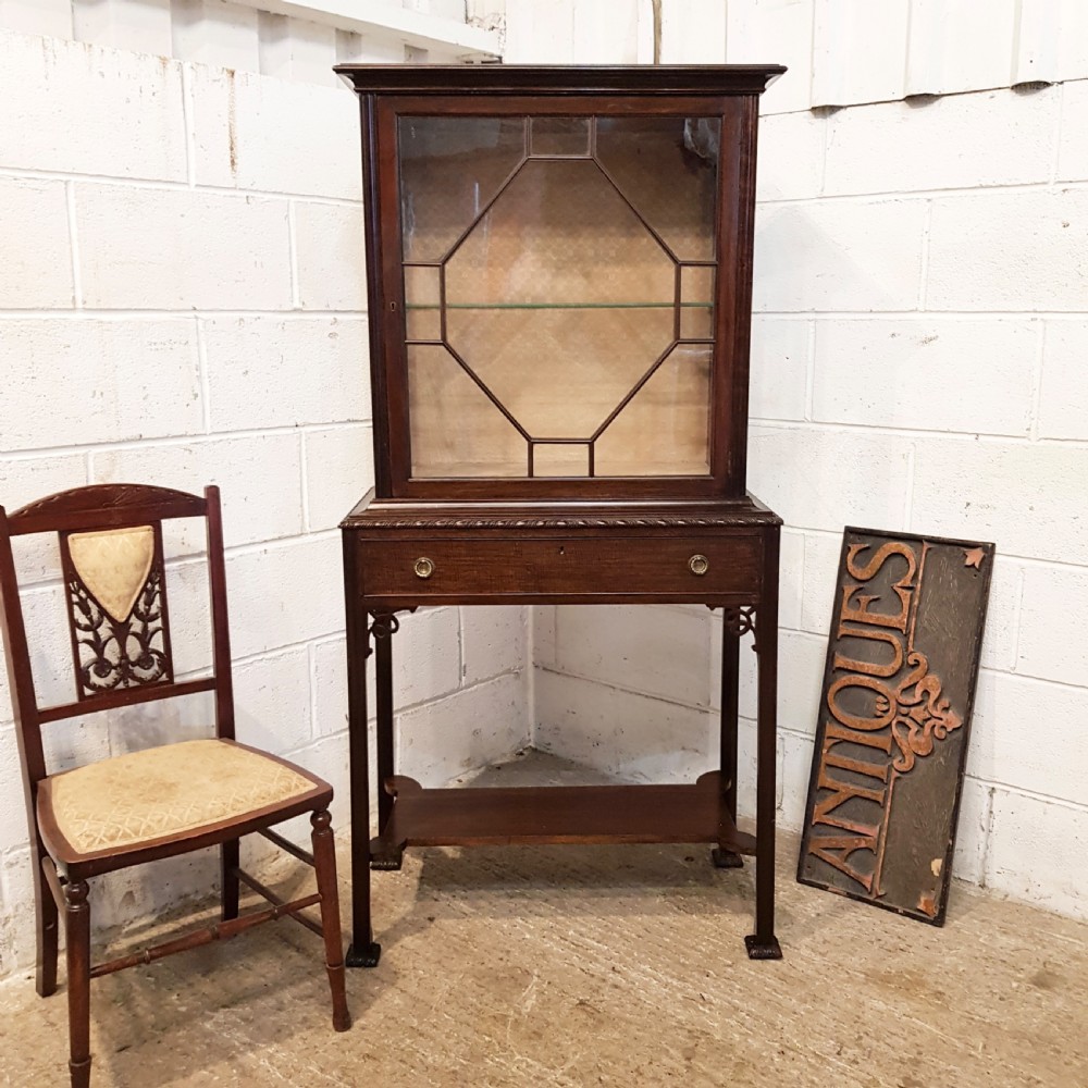 antique edwardian chippendale mahogany astragal glazed display cabinet c1900