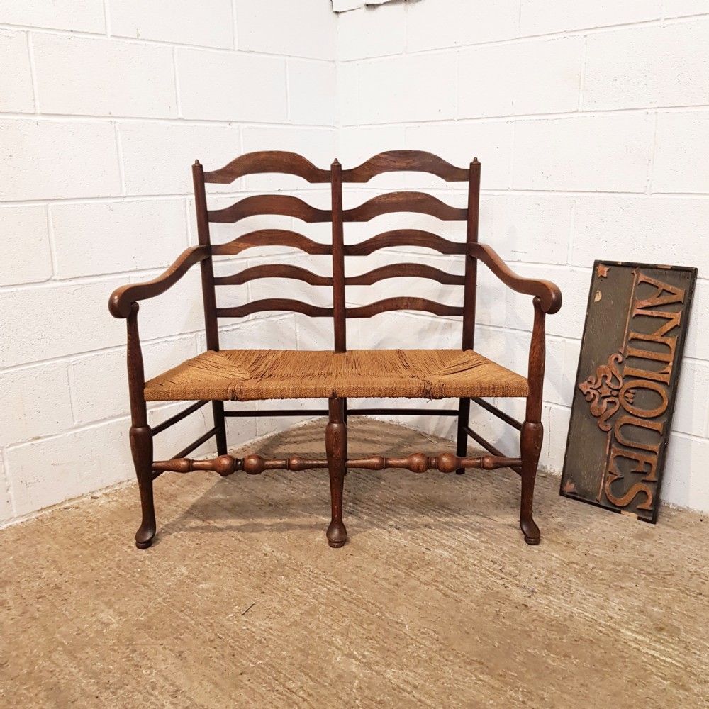 antique 18th century oak two chair ladder back sofa c1780
