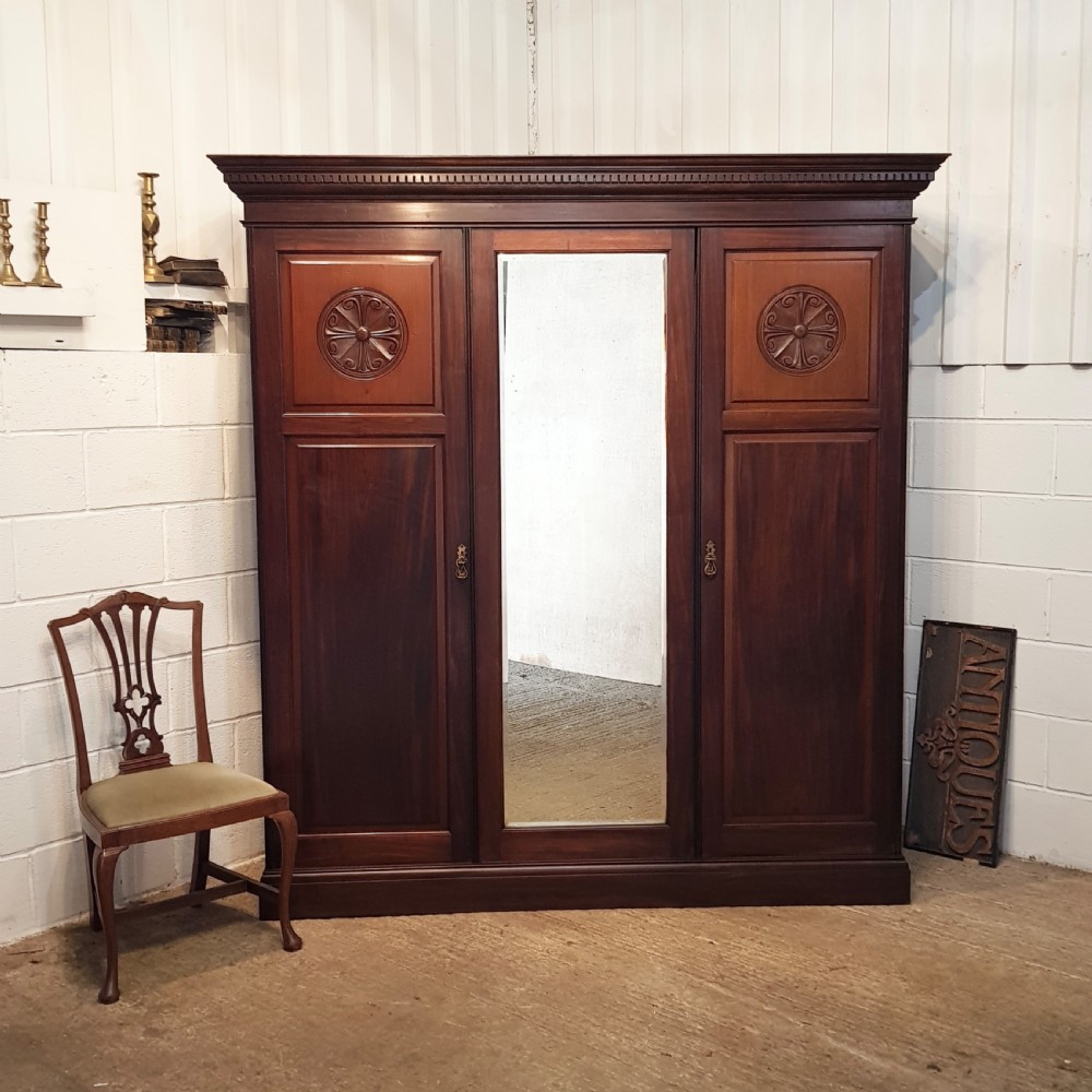 antique late victorian mahogany triple wardrobe c1890