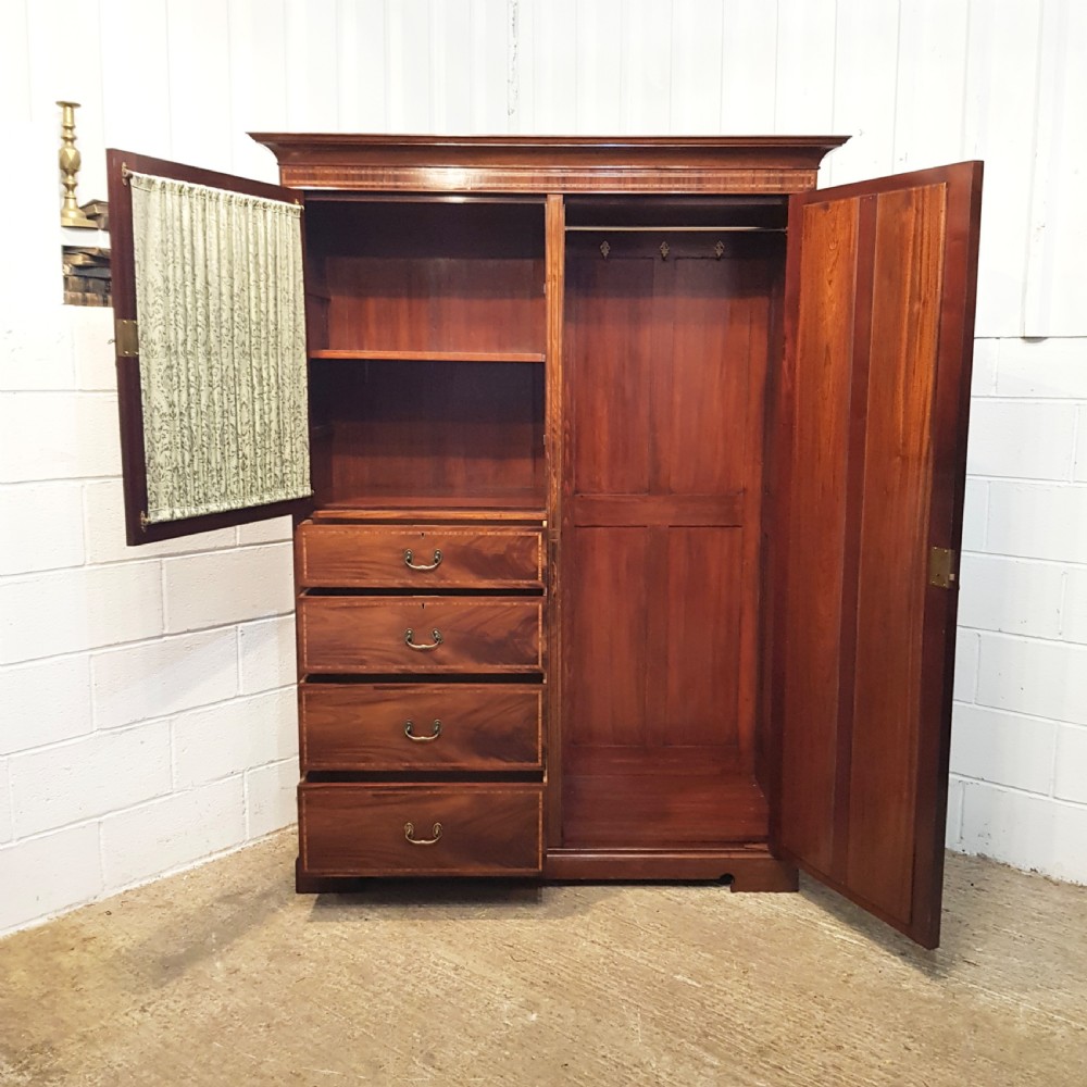 antique edwardian mahogany inlaid compactum wardrobe c1900