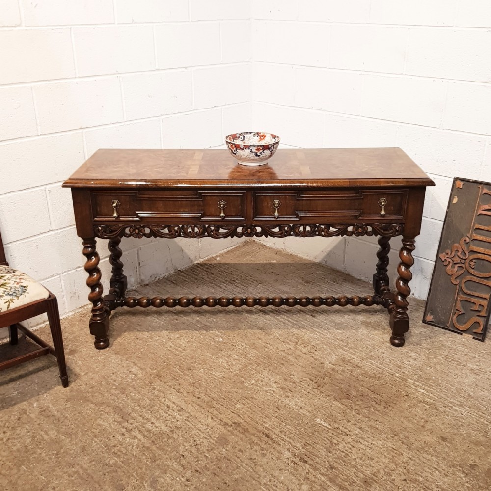 antique burr walnut and oak console table c1920