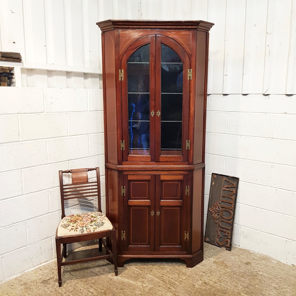antique regency inlaid mahogany full height corner cabinet c1820